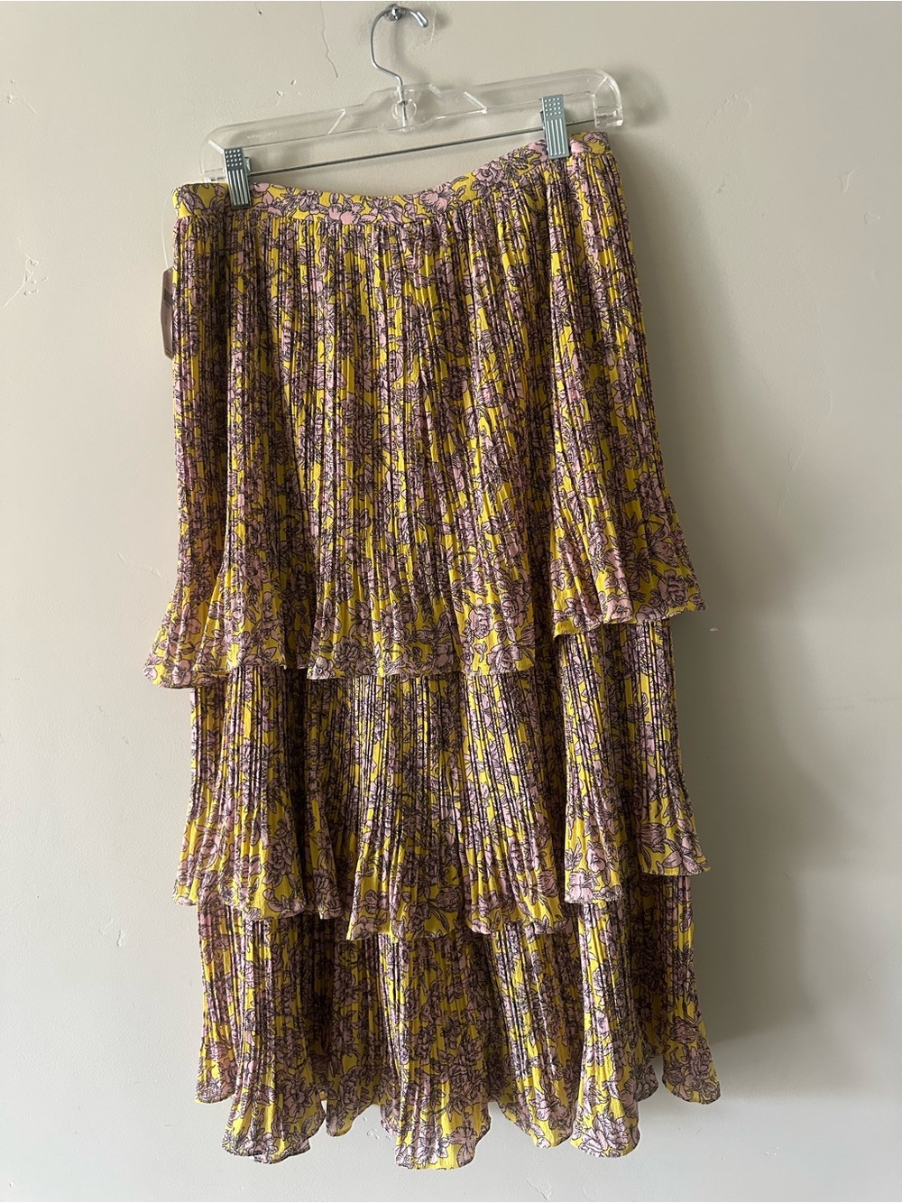Anthropologie Yellow & Purple Tiered Pleated Midi Skirt